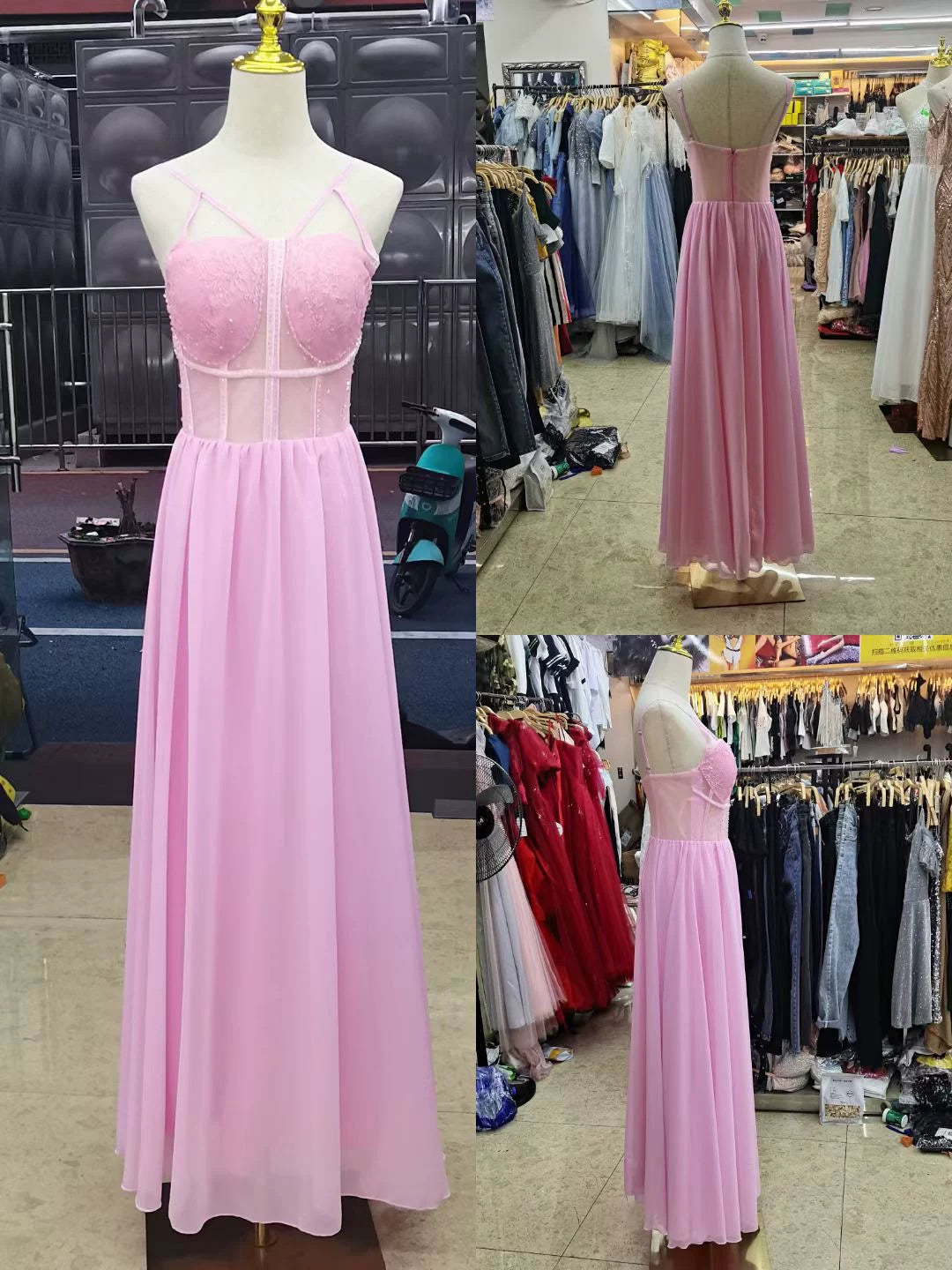 2 Chiffon Hand-Stitched Super Fairy Fluttering Nightclub Bar KTV Model Catwalk Evening Dress Covering Belly Thin Pink