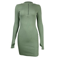 2025 Amazon autumn and winter fashion women's European and American sexy trend slim skirt rib zipper long sleeve dress
