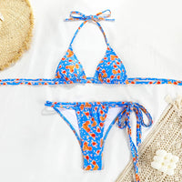 Lace-up Two-Piece Swimsuit Printed Bikini Women's Beach Swimsuit Sexy Bikini with Chest Pad