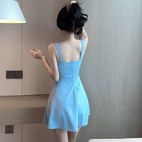 Sexy Topless Dress Clothes 2023 Summer New Arrival Night General Shop Sweet and Spicy Deep V-neck Hollow-out Large Swing Slip Dress