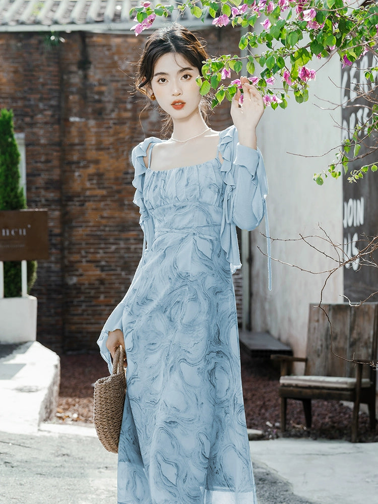 Light Blue Chic and Beautiful Two-piece Set Sling Dress