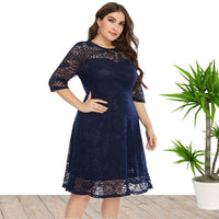 Export Fat Sister 150.00kg Amazon Spring and Summer New European and American plus Size Women's Clothes round Neck Lace Dress Medium