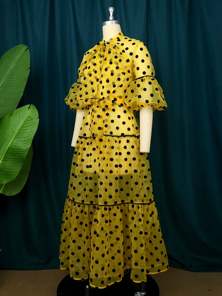 European and American-Style plus Size Polka Dot Long Dress