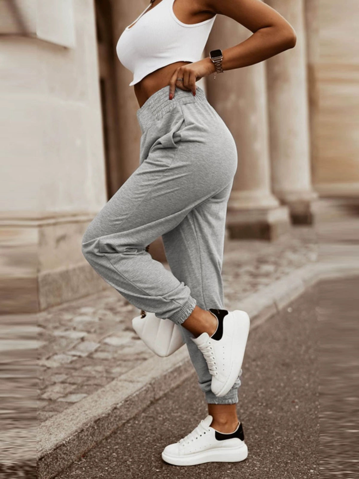 2024 Summer New Arrival High Waist Casual Cropped Pants for Women European and American All-Matching Pure Color High Waist Jogger Pants Pants Women