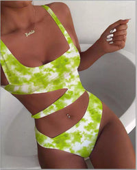 Triangle Nylon Chest Pad Summer Beach Swimsuit Solid Color Hollow-out Midriff Irregular Spaghetti-Strap Sexy One Piece Swimsuit