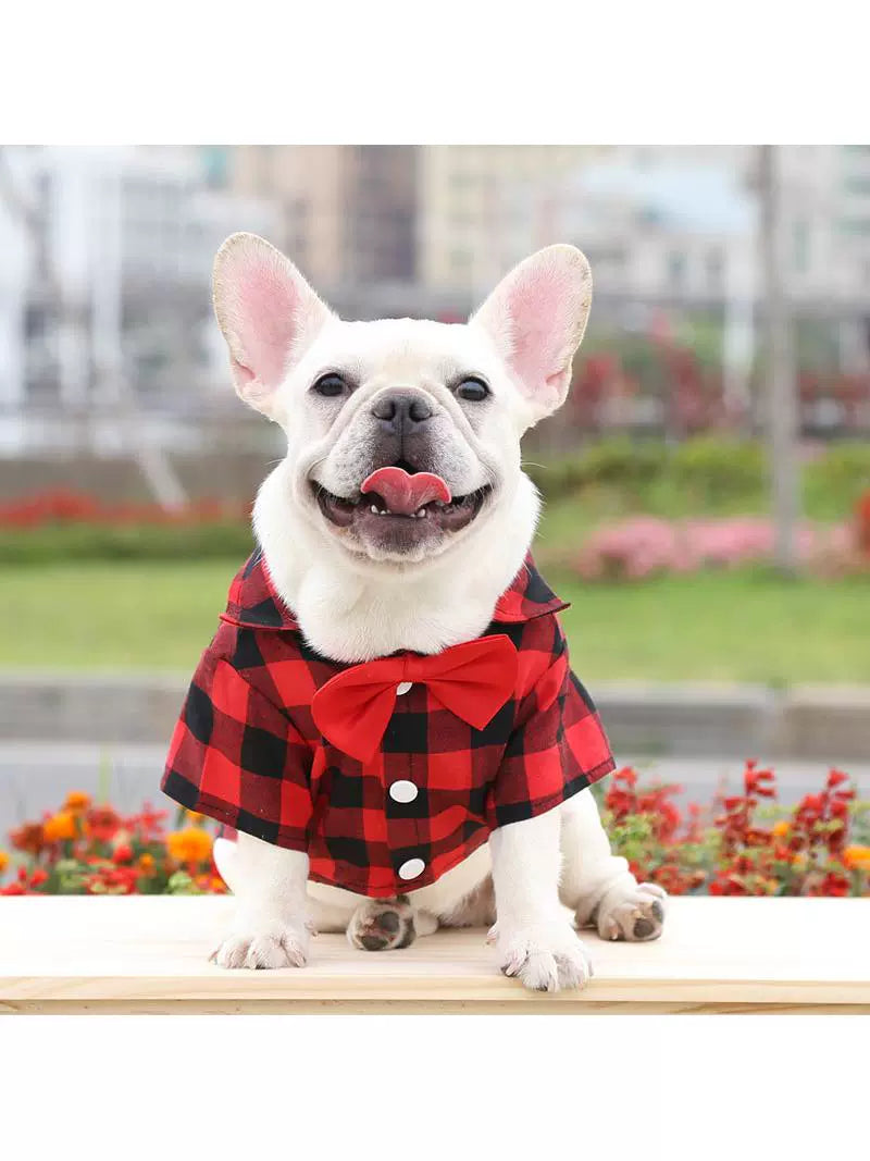 Dog Gingham Shirt Suit Wedding Dress Jarre Aero Bull Pug Small, Medium and Large Dogs Pet Clothes Cat Supplies