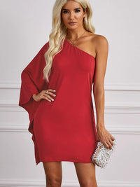 European and American Sexy One-Side off-the-Shoulder Casual Tight Skirt Amazon Pure Color Dinner Dress Knee-Length Skirt 222685