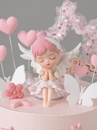 Baking Cake Topper Pink Ballet Closed Eyes Girl Bella Angel Decoration White Ribbon Full-Year Birthday Party Dress up