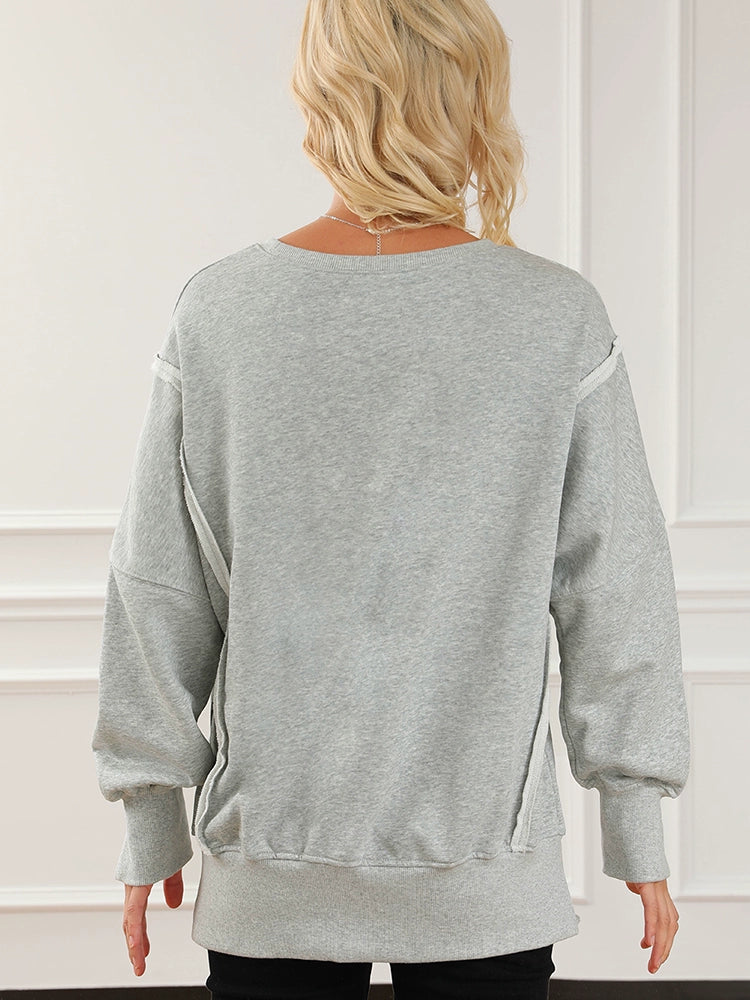 Sweatshirt Fashion Side Slit Pure Color Burr Pullover