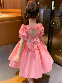 Children's Beautiful Back Stylish Puff Sleeve Dress Summer Clothes