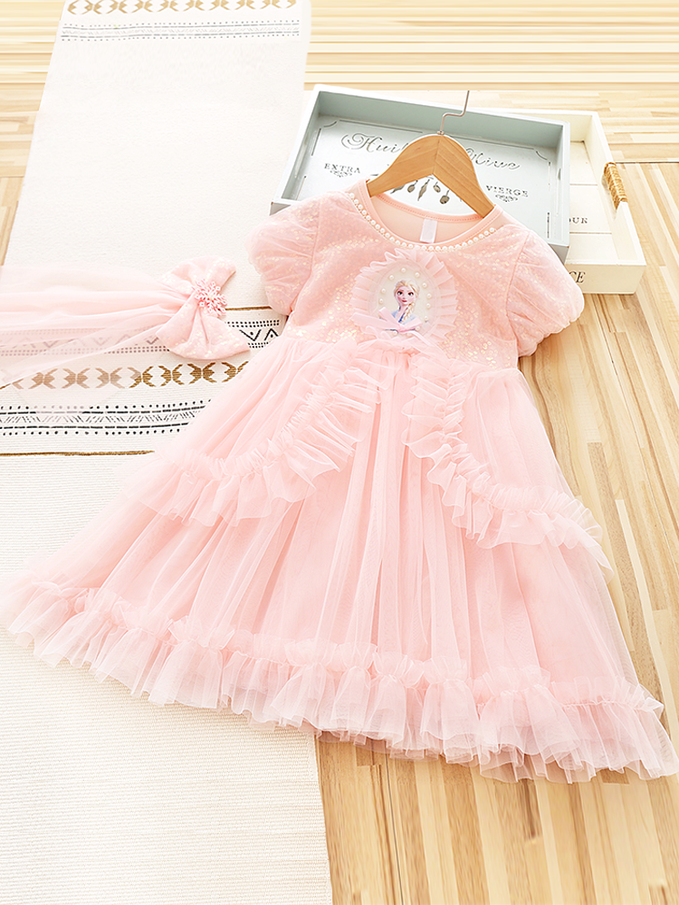 Elsa Girl Summer Dress Western Style Sequin Baby Princess Dress