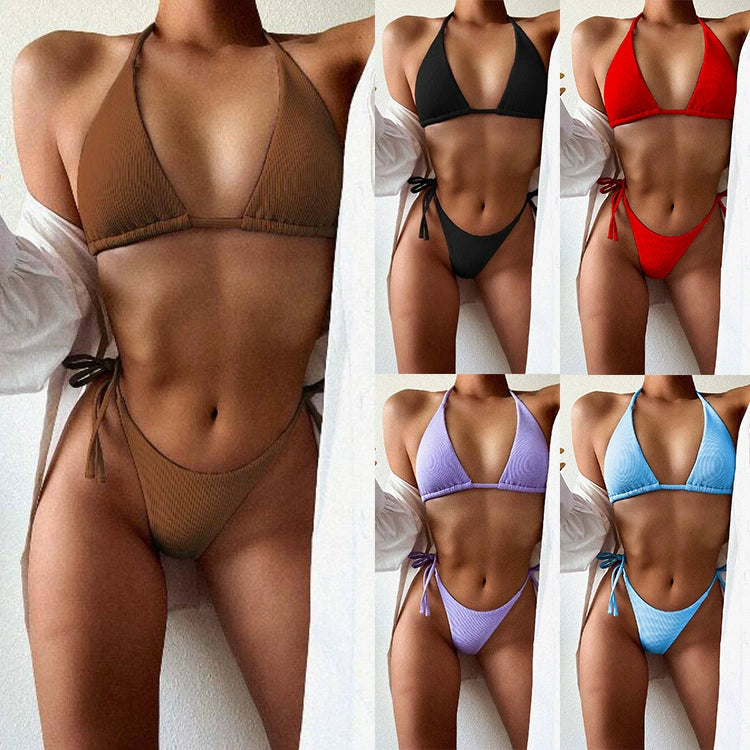 Solid Sexy European and American Beach String bikini Sexy Three-Point 2020 Summer Split Swimsuit Bikini