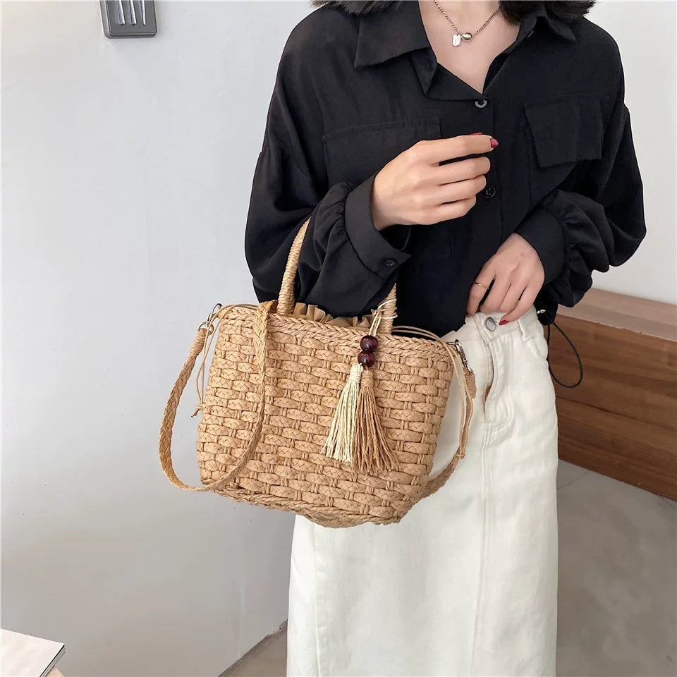 Bag Female K-style Seaside Vacation Tassel Straw Woven Bag