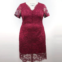 V Neck Gentle plus Size Slim-Fit Sheath Dress Lace