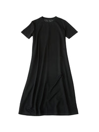 Kngs Retro Slimming Black A- line Dress round Neck Short Sleeve