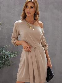 Spring & Fall Thin Pure Color Long Sleeves Dress 2024 Fashion New Arrival Fashion All-Match Silm Waist-Showing Ladies Knee-Length Skirt