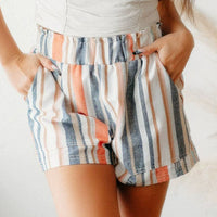 Retro Washed Casual Elastic Frill Waist Shorts