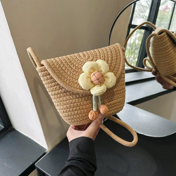 Straw Woven Bag Women's 2023 New Arrival Ins Easiest for Match Flower Rattan Bucket Bag Beach Weaving Shoulder Messenger Bag