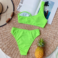 One Shoulder Ring Triangle Bikini Sexy Pure Color Separates Swimsuit Fashion Beach Bikini Women Swimwear