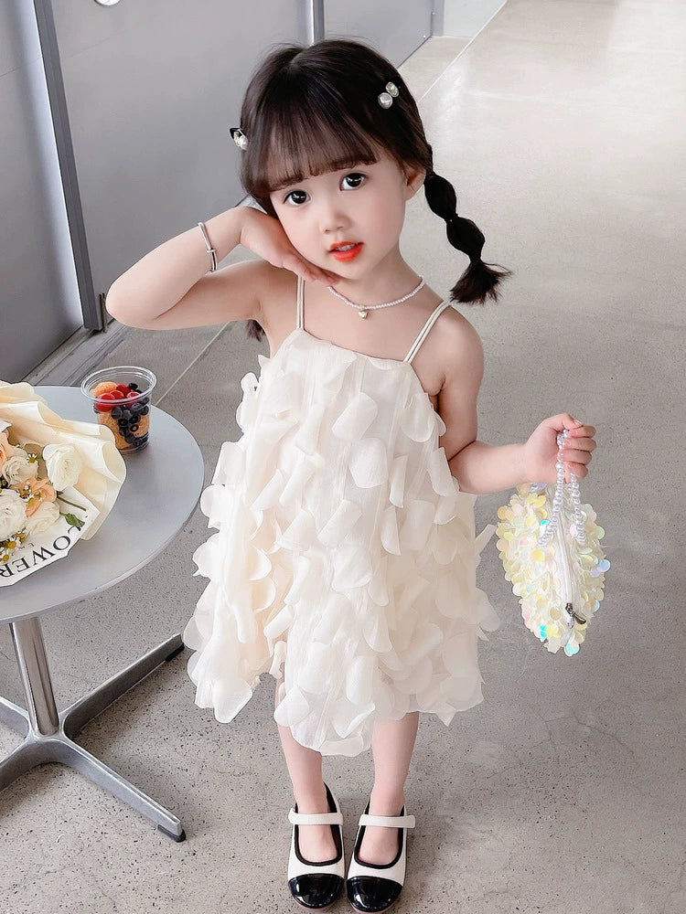 Women Children's Summer Clothing Petals Sleeveless Sling Dress 2023 New Girl's Elegant Sweet Formal Dress Princess Dress