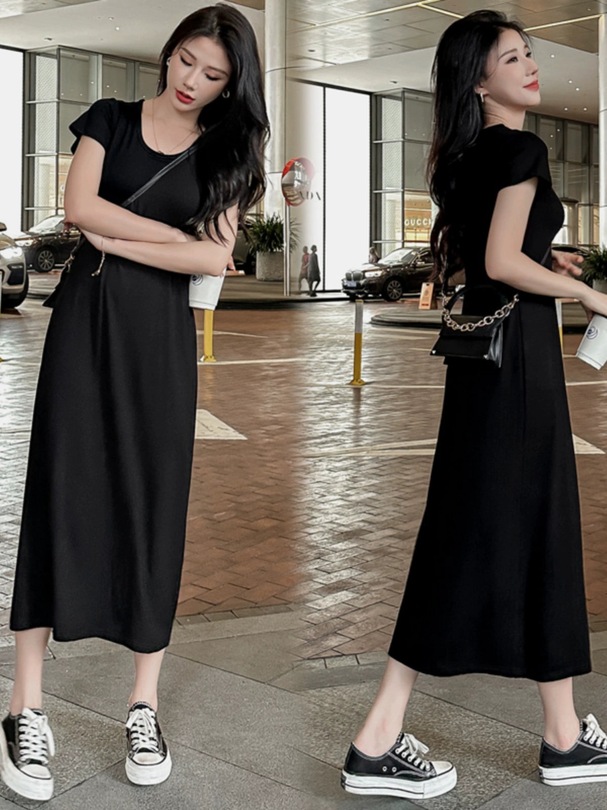 Modal Long Short Sleeve Slimming Laid-Back Style Dress