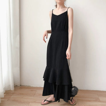 Spring and Autumn French Style Super Long Strap Dress Fishtail