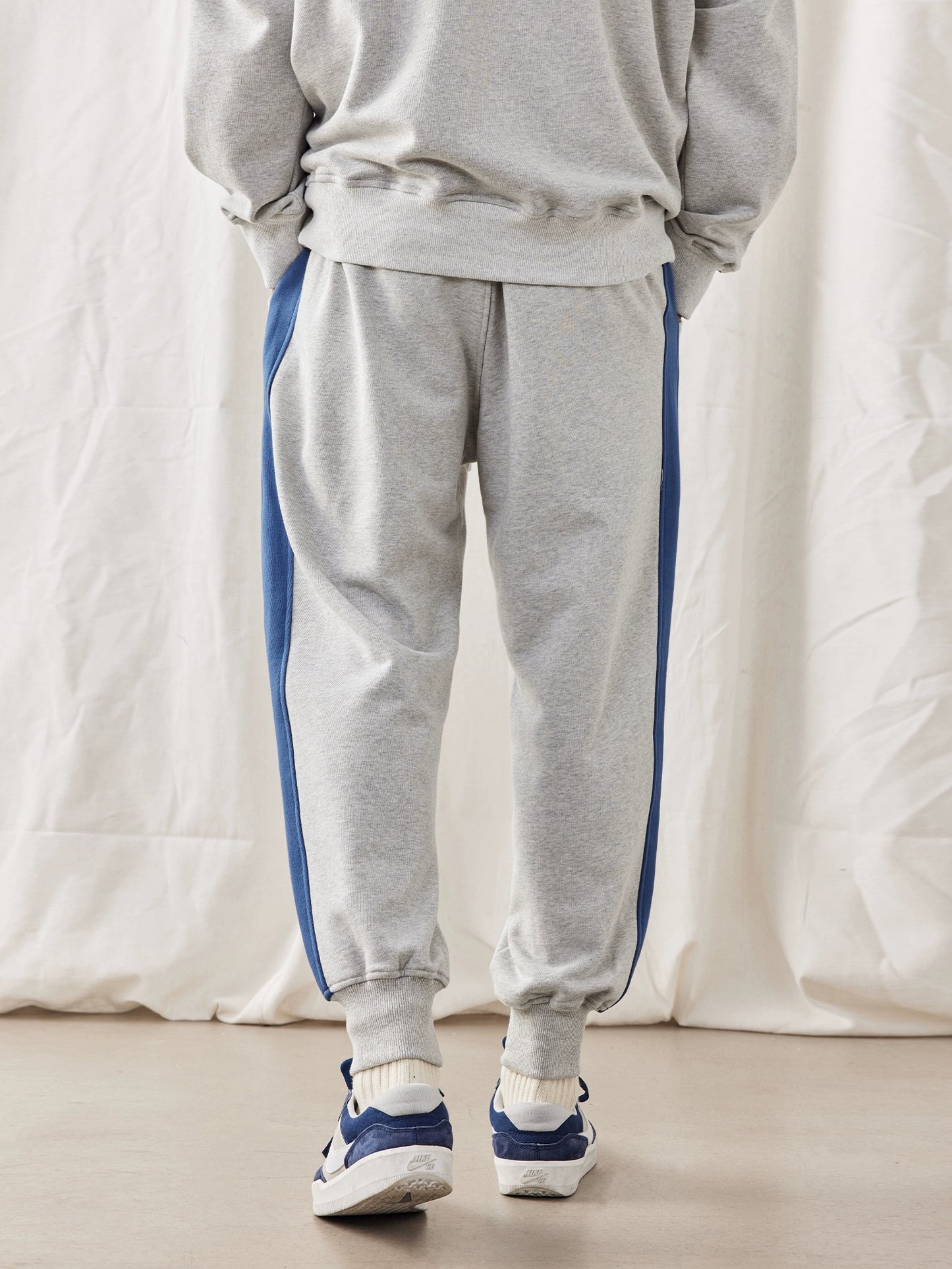 Heavy Embroidery Men's Fashion Color Contrast Patchwork Loose Sweatpants