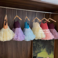 Korean Style Girl Dress Summer Dress Pettiskirt 2024 New Arrival Girl Princess Dress Fashion Baby Performance Dance Skirt