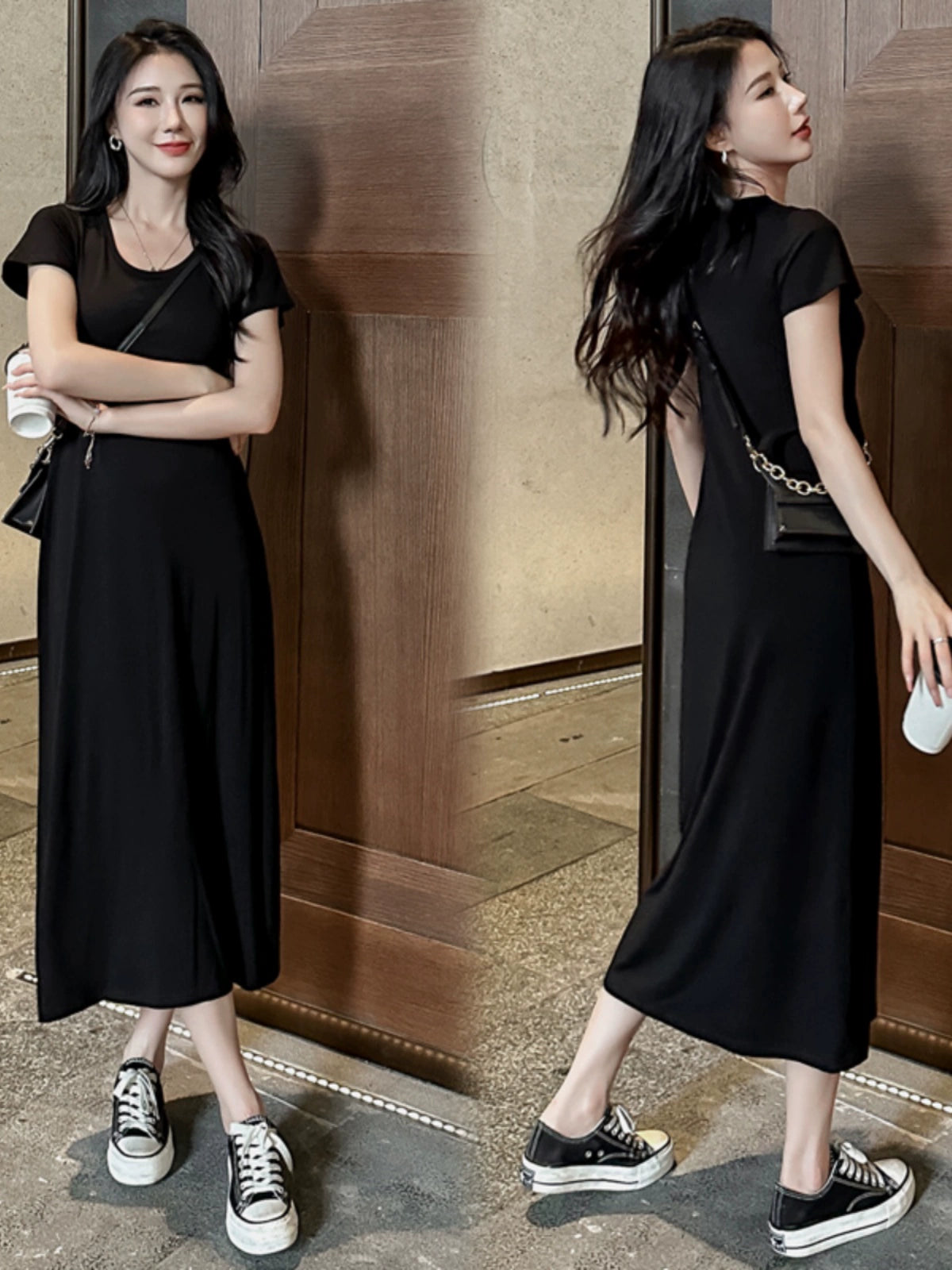 Modal Long Short Sleeve Slimming Laid-Back Style Dress