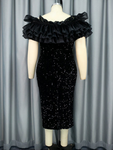 Fashion plus Size off-the-Shoulder Formal Dress Dress Sequins