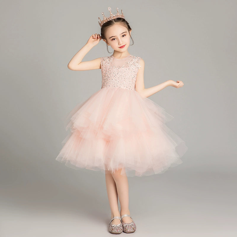 Princess Dress Girls Tulle Tutu Little Girls Western Style Flower Girl Wedding Dress Host Performance Wear Children's Catwalk Dress