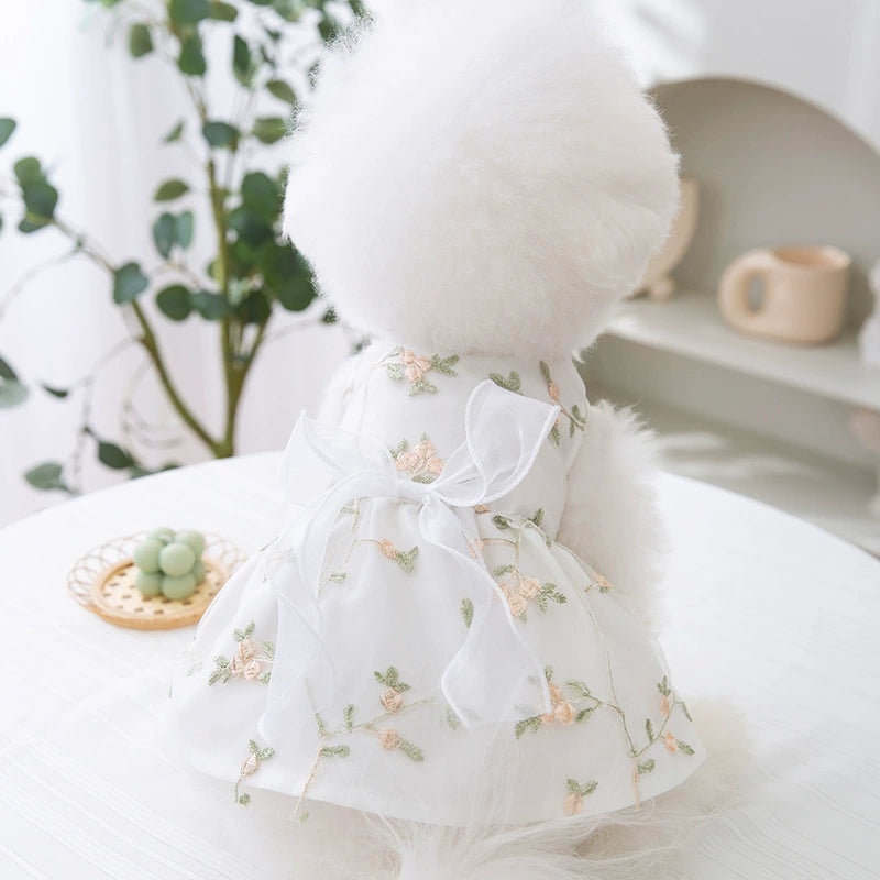 Puppy Dog Spring and Summer Breathable Lace Ribbon Floral Double-Layer Princess Dress Cat Teddy Small and Medium-Sized Dogs Pet Clothes