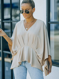 Fashion Bat 3/4 Sleeve Pure Color Casual Chiffon Shirt