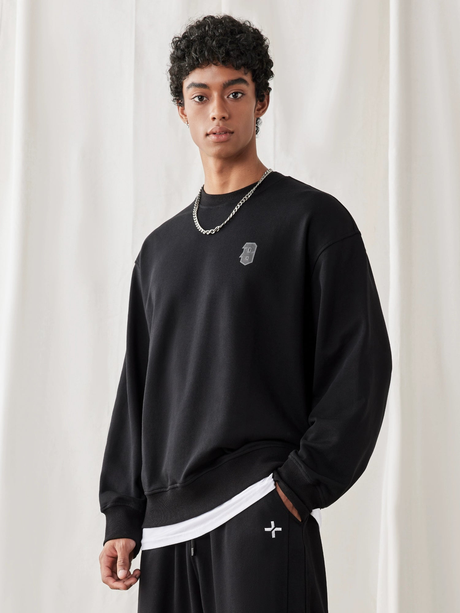 Bdpowerup New Knitted Black, Hoodie Men Minimalist Print Casual round Neck Sweater Men Loose