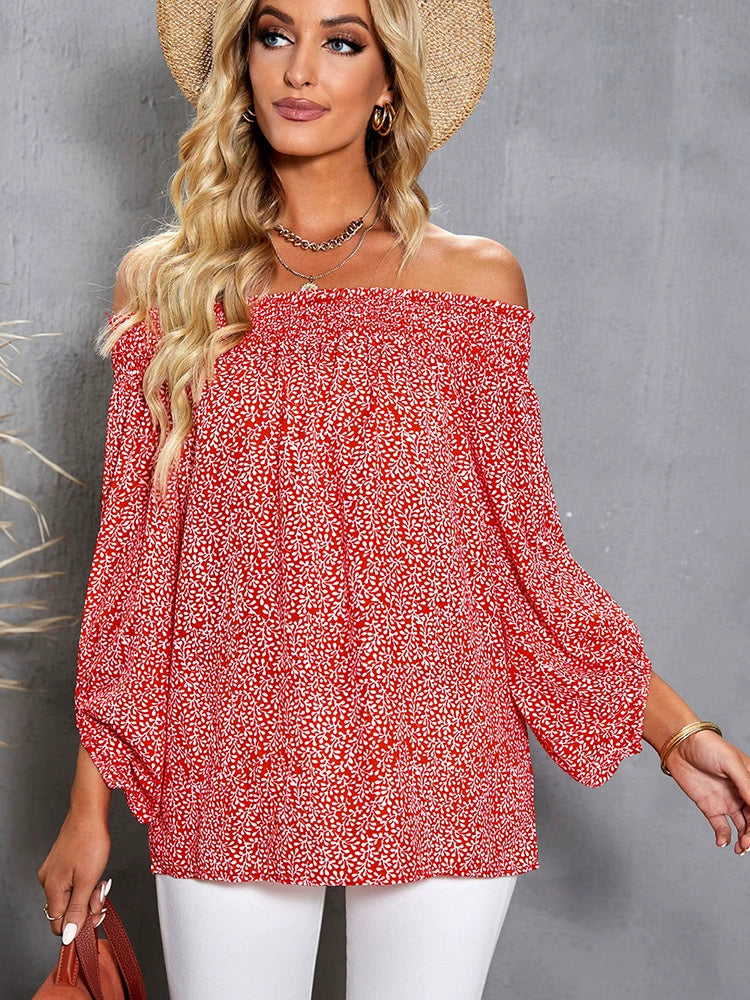 Off-the-Shoulder Fashion off-Neck Trendy Loose Chiffon Shirt