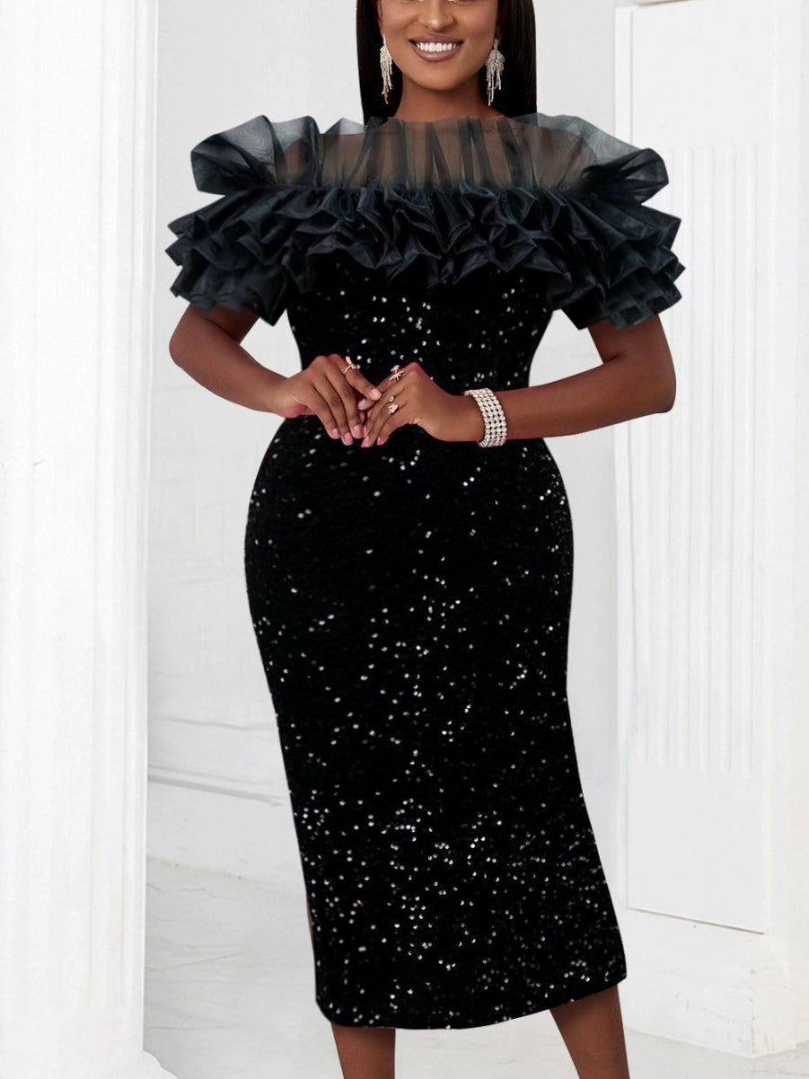 Fashion plus Size off-the-Shoulder Formal Dress Dress Sequins