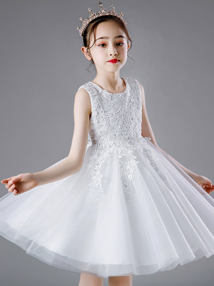 Puffy White Children's Fancy Summer Princess Dress