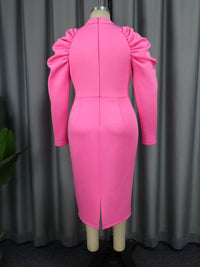 Fashion Plus Size Fall Oversleeves Banquet High Waist Dress Women plus Size Pink Party Dress