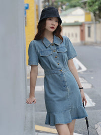 Design Retro Slimming Casual Slit Denim Dress