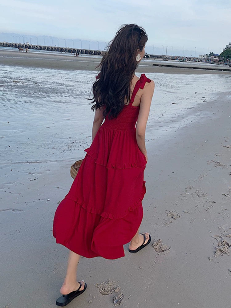 Thailand Sanya Red Photo Strap Dress