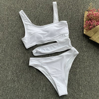 Triangle Nylon Chest Pad Summer Beach Swimsuit Solid Color Hollow-out Midriff Irregular Spaghetti-Strap Sexy One Piece Swimsuit