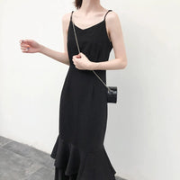 Spring and Autumn French Style Super Long Strap Dress Fishtail