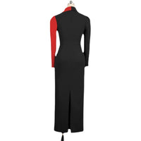 European and American-Style Large-Size Long-Sleeve Contrast Color High-Waist Performance Dress