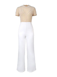 European and American-Style Large-Size High-Waist Slim Looking-Piece Pants with Beads