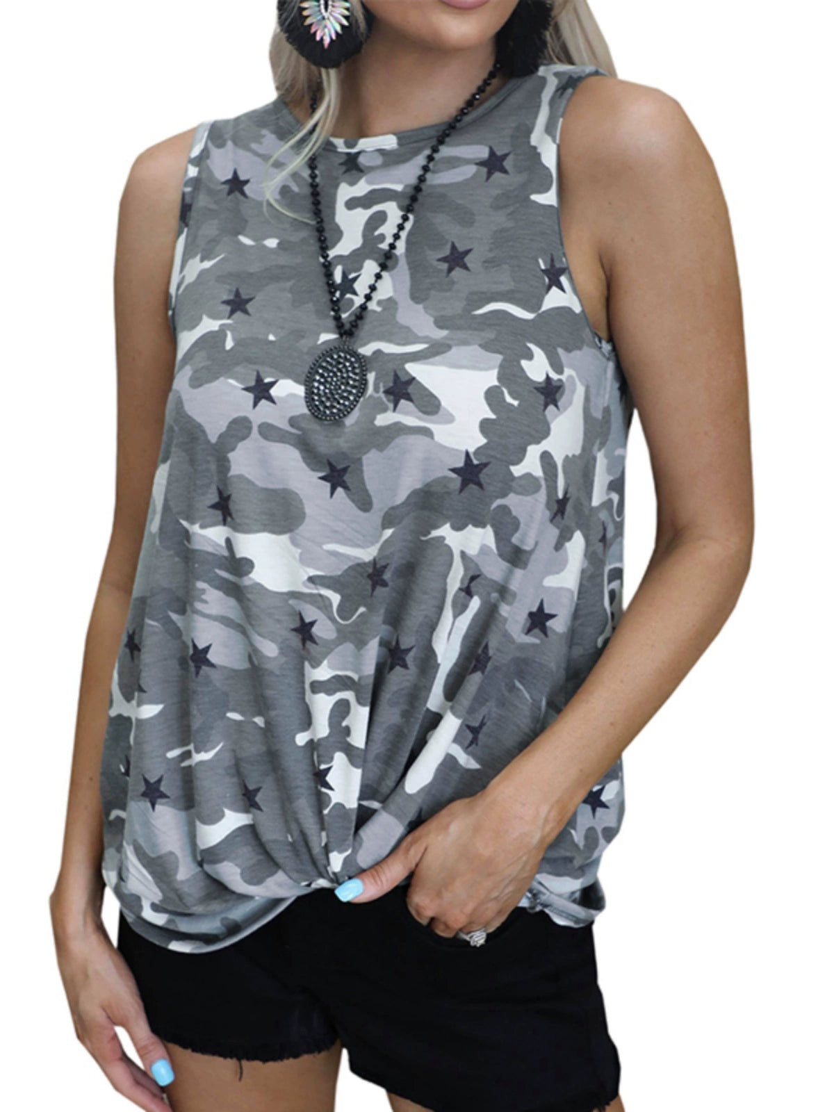 2024 Summer New Arrival Camouflage Sleeveless Vest for Women European and American Ladies Casual Easiest for Match I-Shaped Bottoming Short Tops