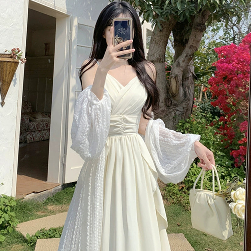 Summer Chubby Slimming Niche Style Long Dress Lace Sling