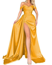 Cross-Border Foreign Trade High Slit Sexy off-the-Shoulder Evening Gown