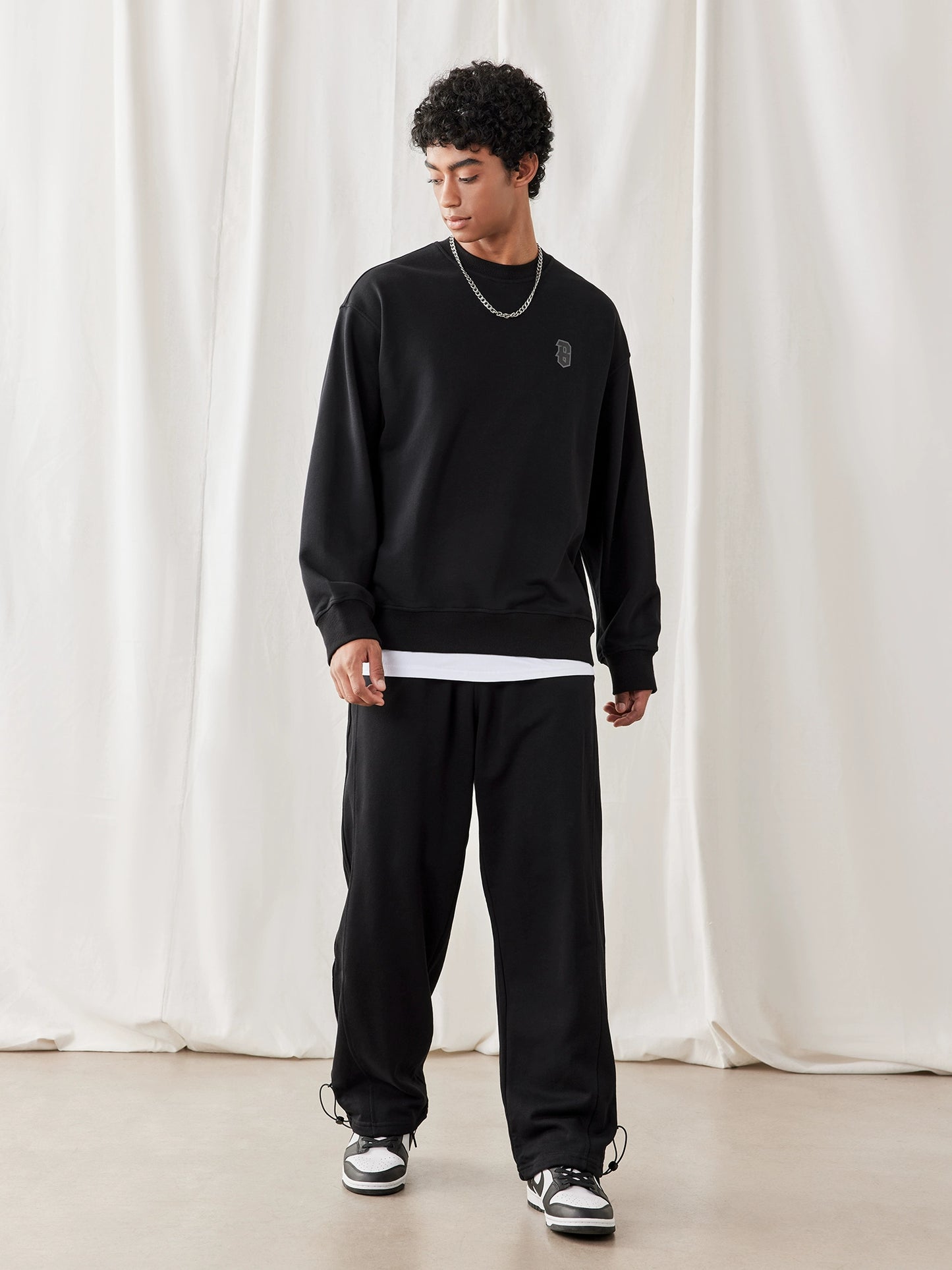 Bdpowerup New Knitted Black, Hoodie Men Minimalist Print Casual round Neck Sweater Men Loose