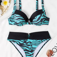 2024 New Arrival Export Sexy Steel Bracket Patchwork Bikini Separates Print Women's Ring Accessories Amazon Swimsuit