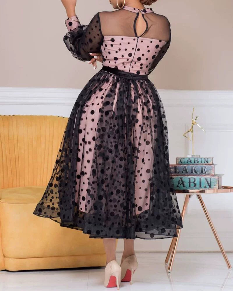 European/American plus Size New Polka Dot Dress Mesh